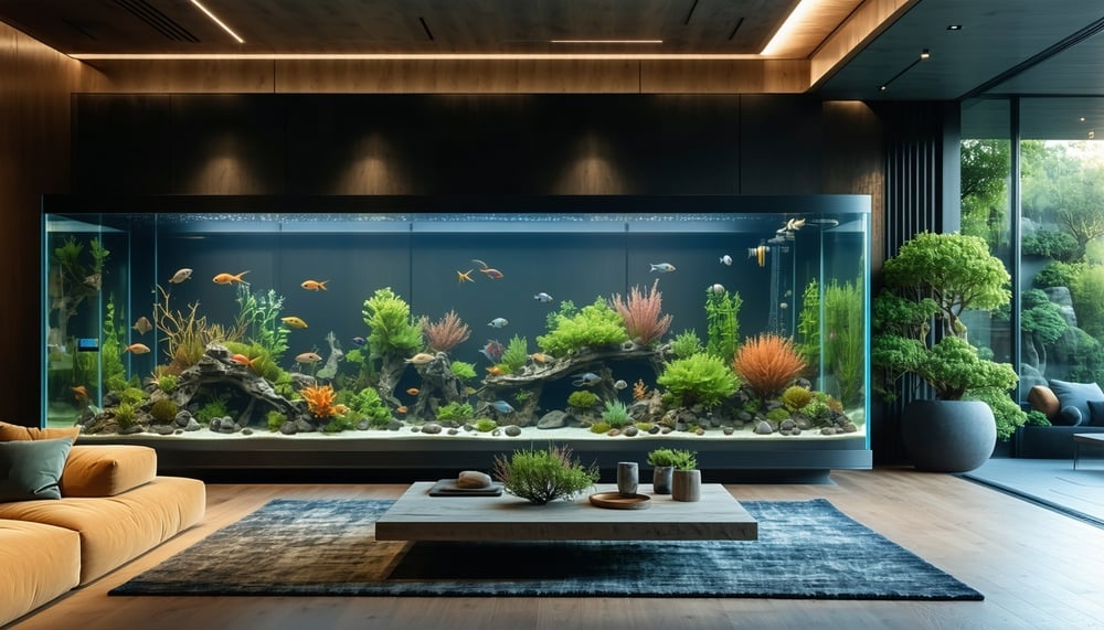Modern aquarium setup in a stylish living room Modern aquarium setup in a stylish living room